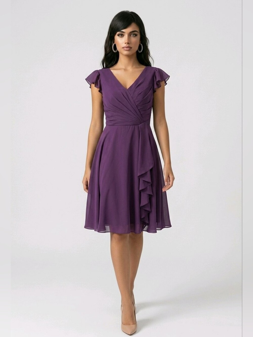 Elegant Purple V-Neck Wedding Guest Dress